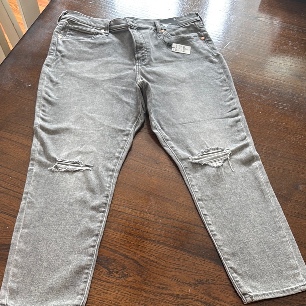 Express Gray Skinny Jeans with Distressed Details